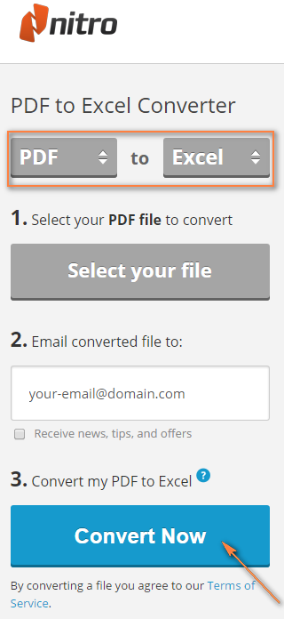 Nitro Cloud - free PDF to Excel online converter