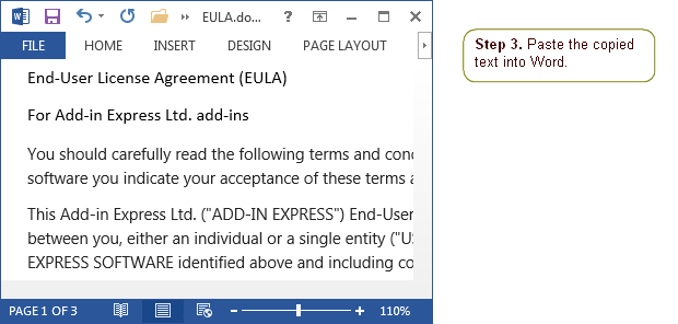 Paste the copied text into Word.