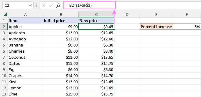 Increase an entire column by a specific percent.