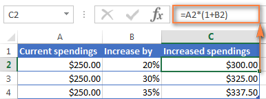 excel subtracting percentages formula