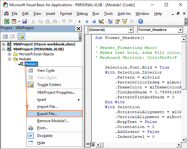 Exporting Personal Macro Workbook