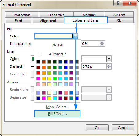 Open the Color drop down list, and click Fill Effects.