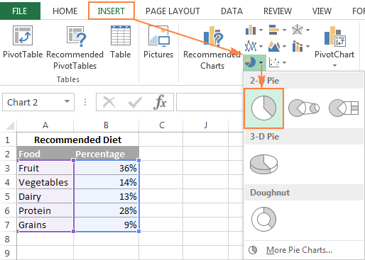 how to create pie chart in excel with percentages