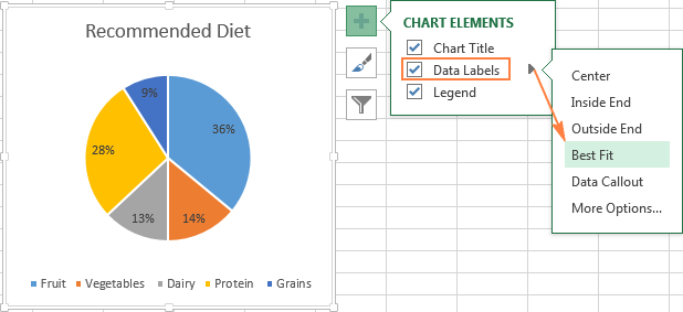 Choosing the location of data labels in a pie chart