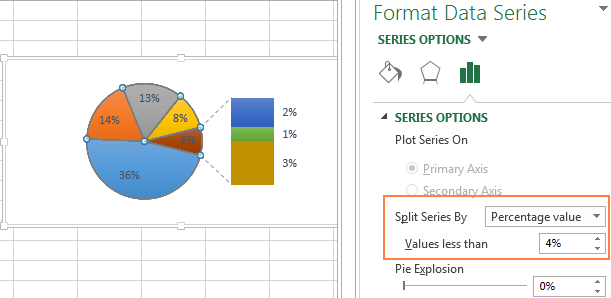 Choosing data categories for the additional bar of pie chart