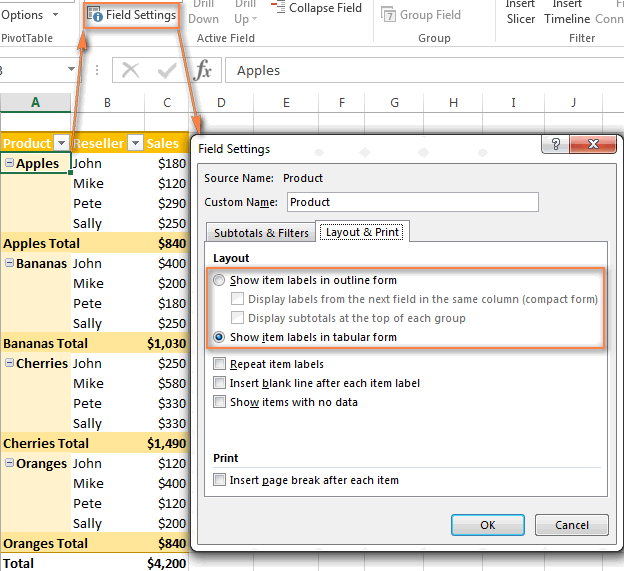 Improving the Pivot Table's deign and layout