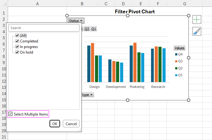 A custom filter added a pivot chart.