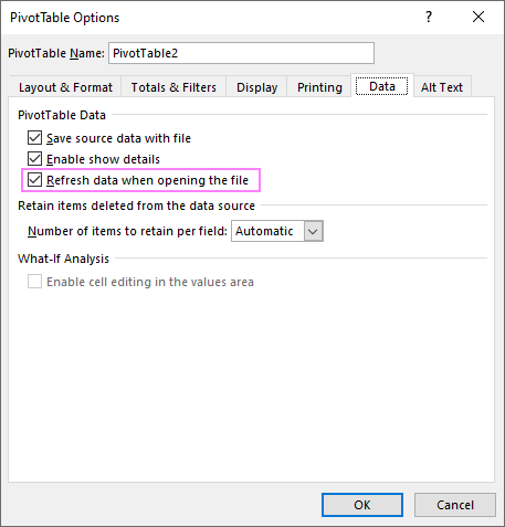 Refresh a pivot chart automatically when opening the workbook.