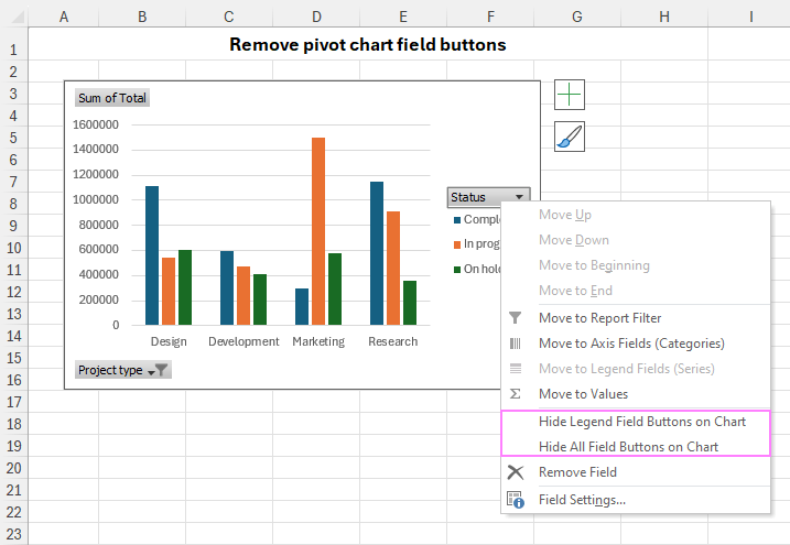 Remove field buttons from a pivot chart.