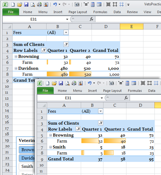 The length of a data bar changes when the data in the PivotTable changes