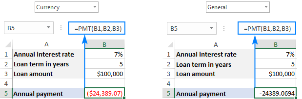 Excel PMT function with formula examples