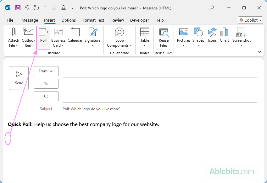 Create a poll in classic Outlook.