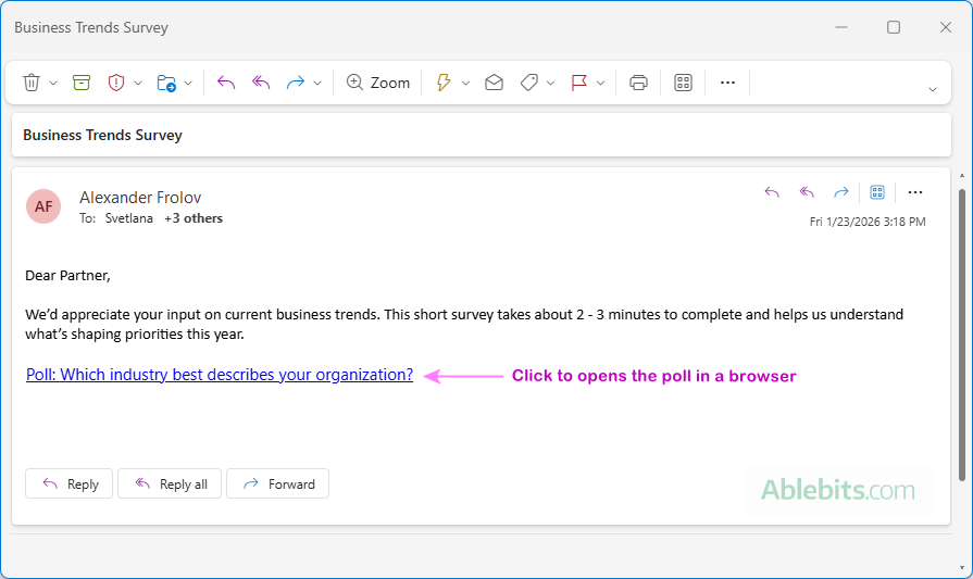 Outlook poll is not showing in an email.