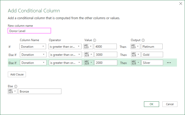 Add a conditional column in Power Query.