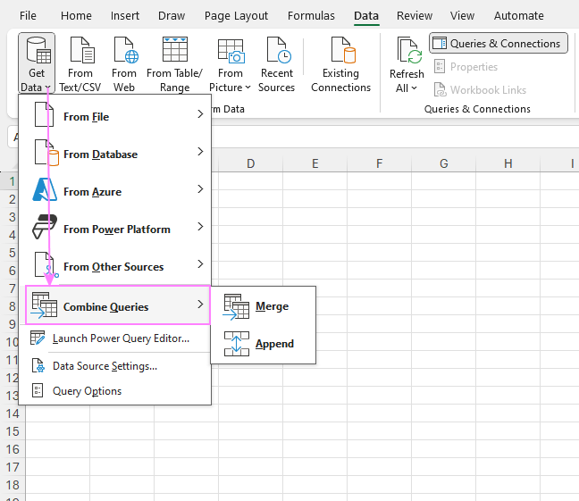 Get and combine data in Power Query.