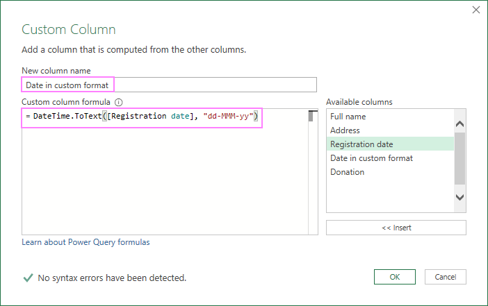Set up a custom date format in Power Query.