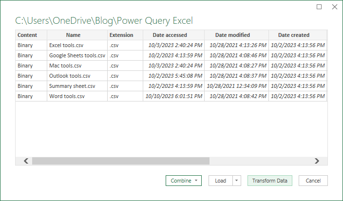 Imported data preview