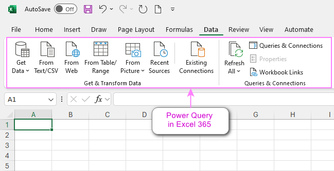 Open Power Query in Excel 2016 – 365.