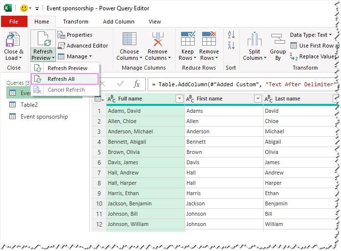 Refresh Power Query preview.