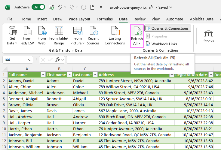 Refresh Power Query results in Excel.