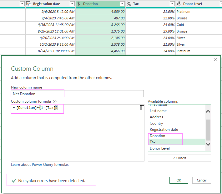 Write a formula in Power Query.