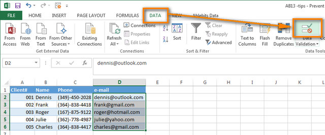 Go to Excel 'Data' tab and click on the Data Validation icon to open the dialog box