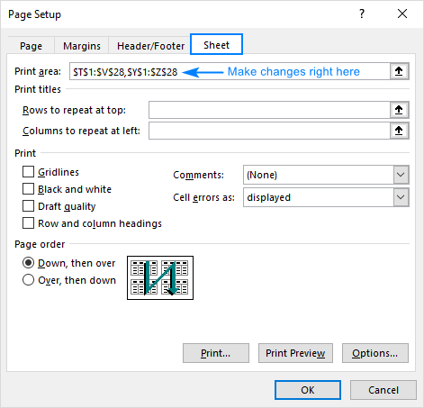 How to set and change print area in Excel