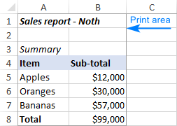 set print area excel online