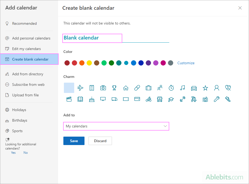 Save a blank calendar in the new Outlook or web app.