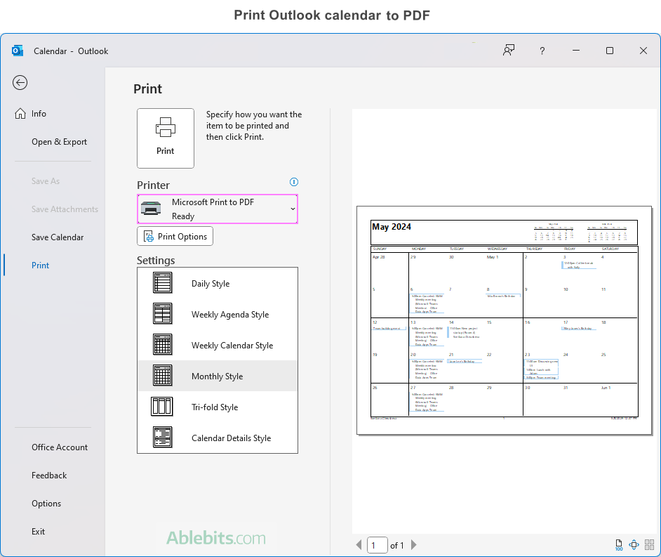 Print to PDF from Outlook.