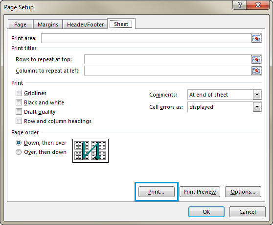 excel 2013 print preview button