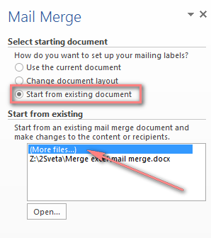 Click (More files...) to select any document from your computer or local network. Click (More files...) to select any document from your computer or local network.