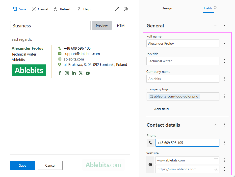 Add signature details.