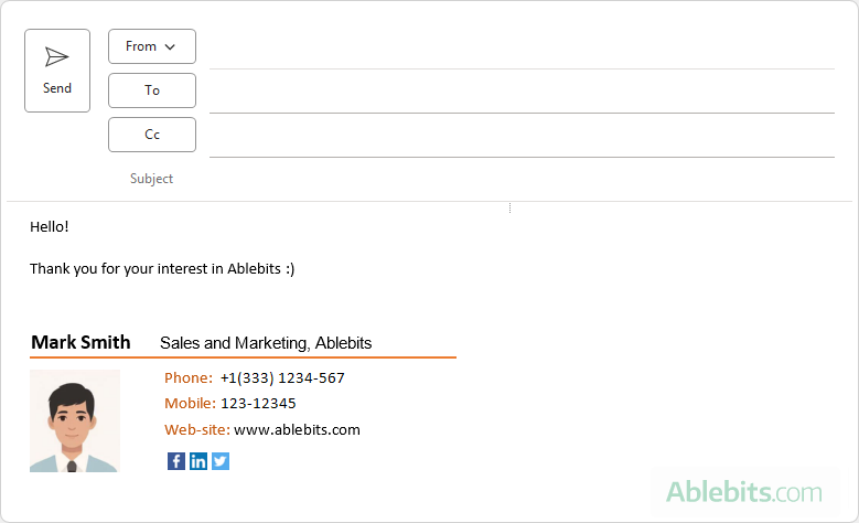 An example of a professional Outlook email signature.