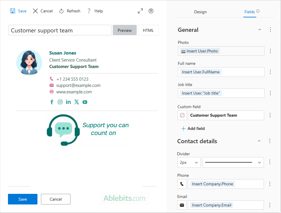 Team email signature for Outlook.