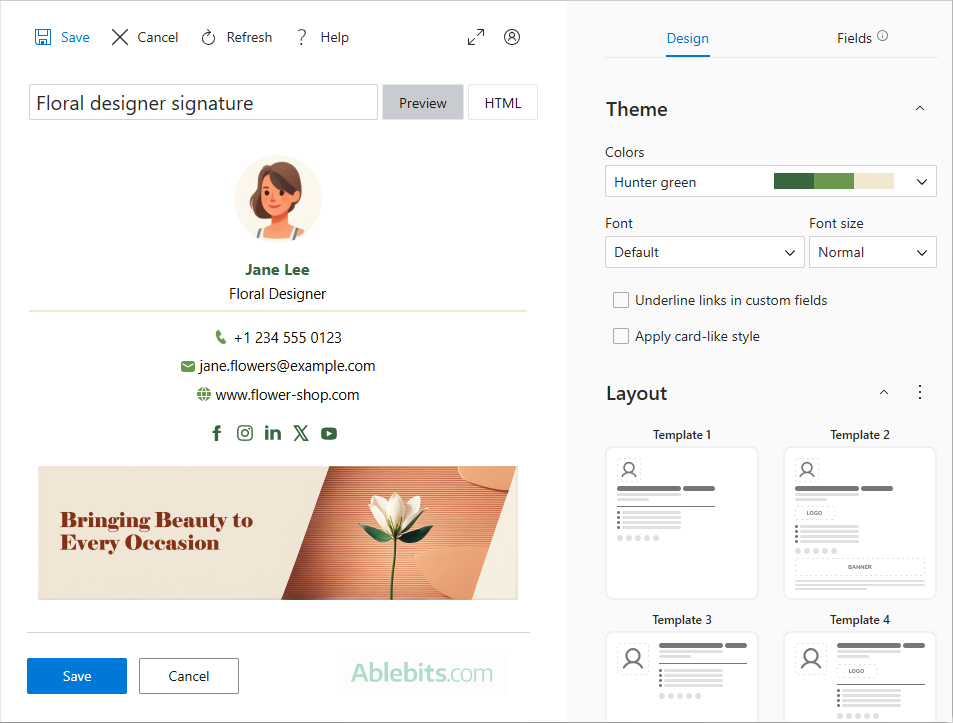 Work Outlook signature with a soft design.