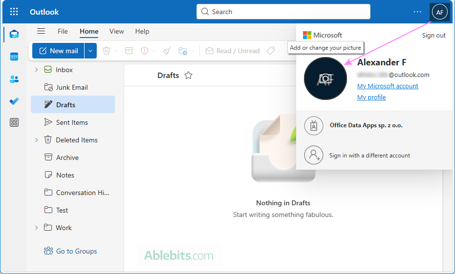 Add or change your Outlook profile picture.
