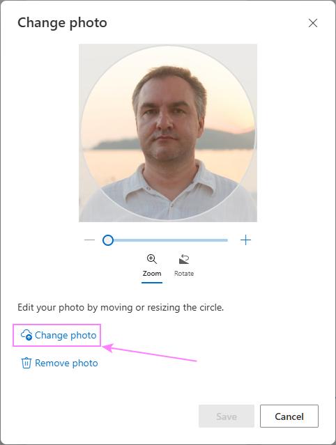 Add or change photo in Outlook on the web.