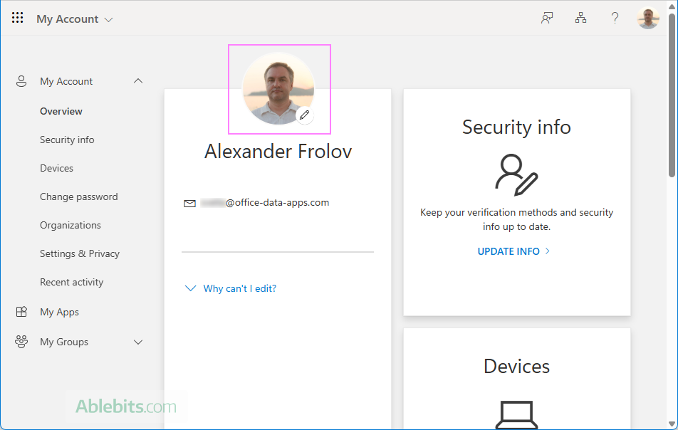 Click your current picture or initials.