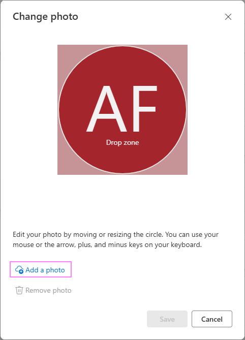 Upload the selected profile photo to Outlook.com.