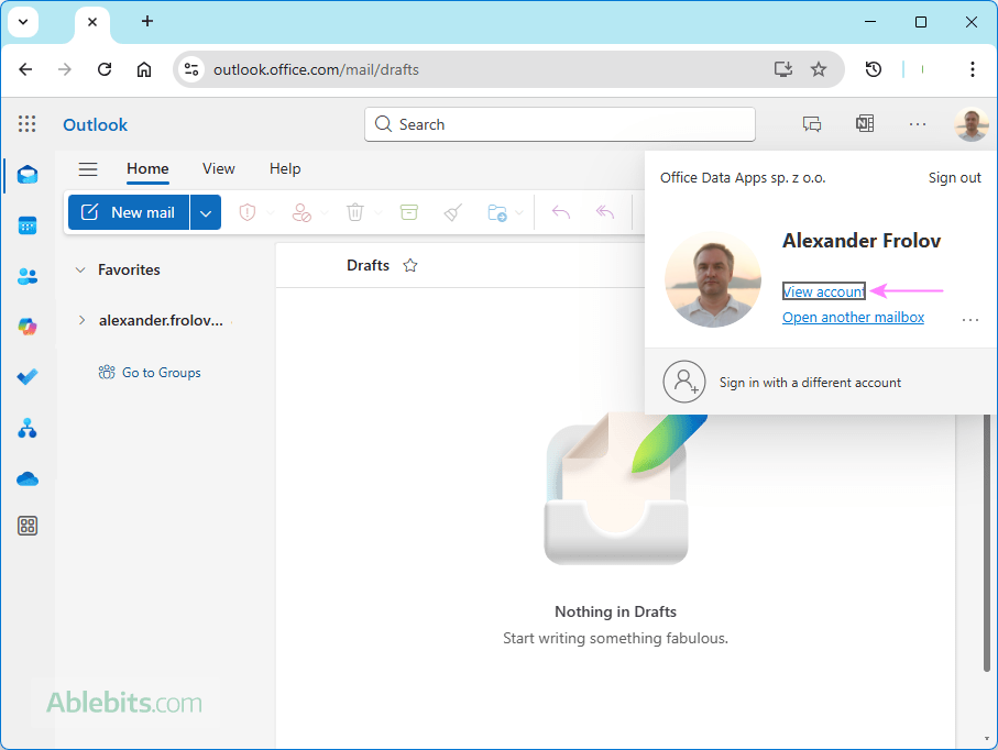 View account settings in Outlook on the web.