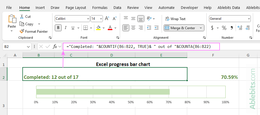 Add a formula for a quick textual completion summary.