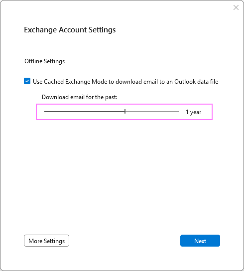 Adjust the sync slider in Outlook to control how much email is stored locally in the OST file. Adjust the sync slider in Outlook to control how much email is stored locally in the OST file.
