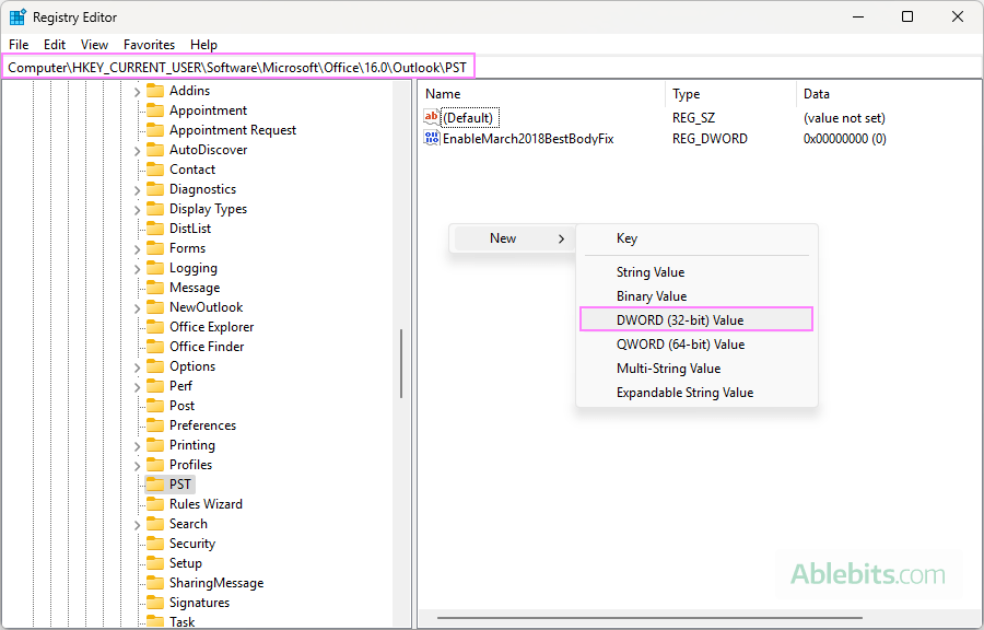 Create a new registry value.