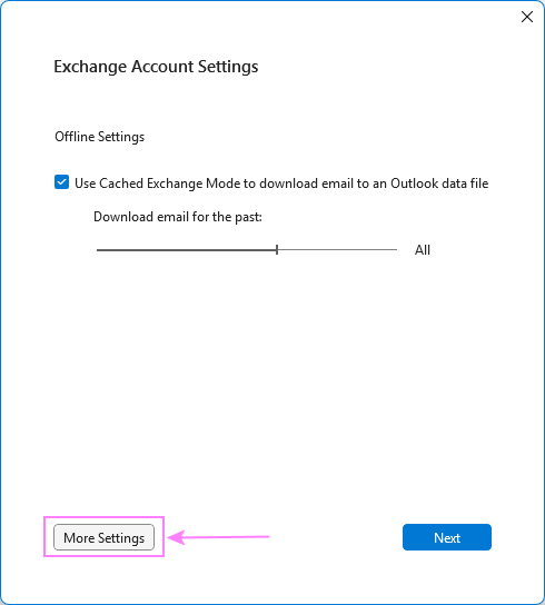 Access more settings for the Exchange account.