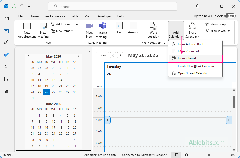 Add an Internet calendar to Outlook 365.
