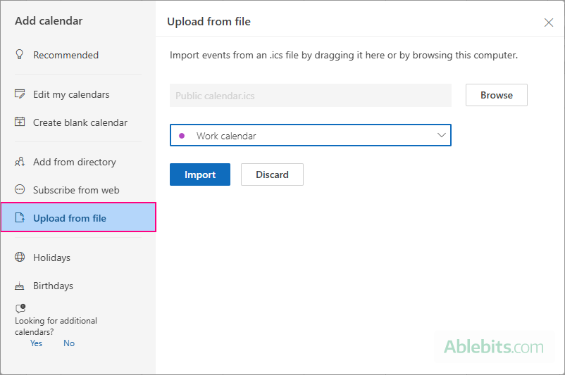 Import events from an ICS calendar file in new Outlook.