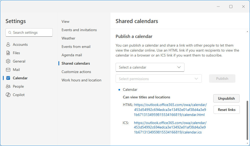 Stop publishing an Outlook calendar.