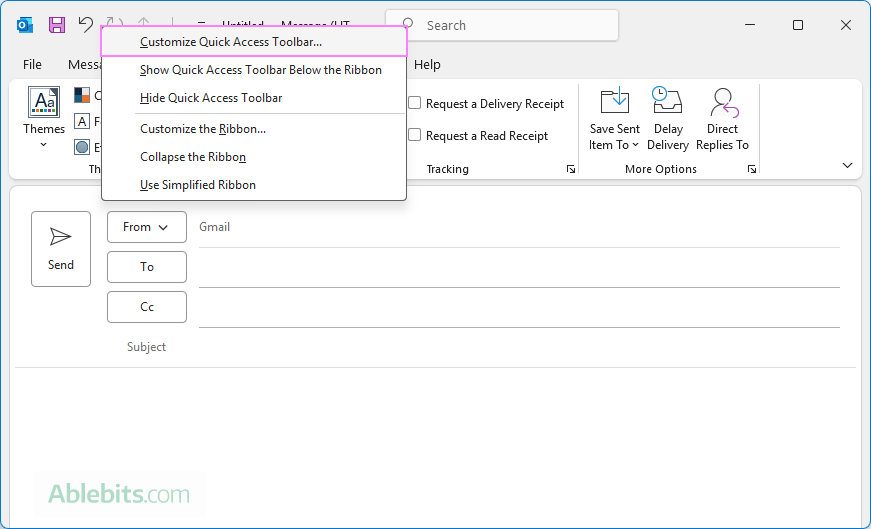 Customize the Quick Access Toolbar in Outlook.