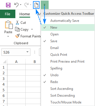 quick click save on excel for mac